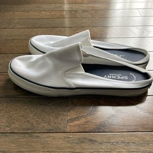 Sperry white canvas slip-ons